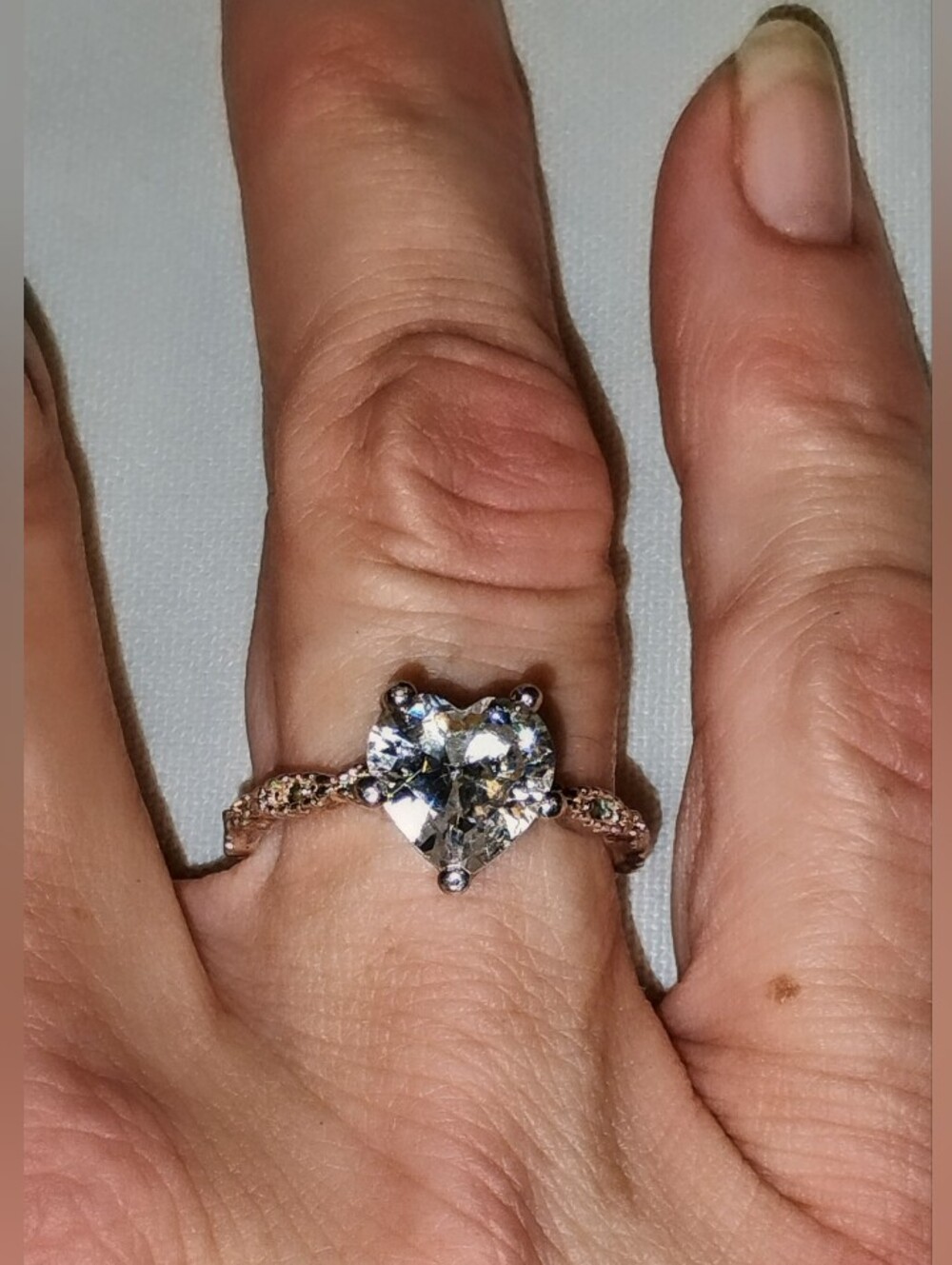 Modern Silvertone Heart Shaped Crystal Cocktail Ring Pave Accent Twisted Band 7